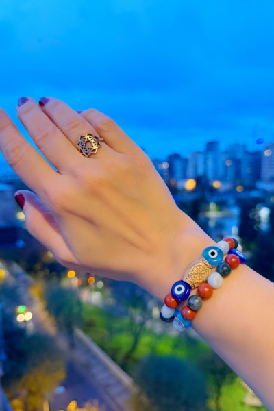 Bronz Vegvisir Doğal Taşlı Bileklik