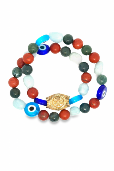 Bronz Vegvisir Doğal Taşlı Bileklik