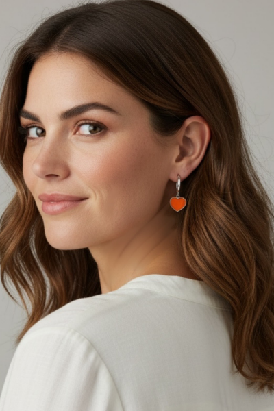 Turuncu Mineli Kalpli Küpe