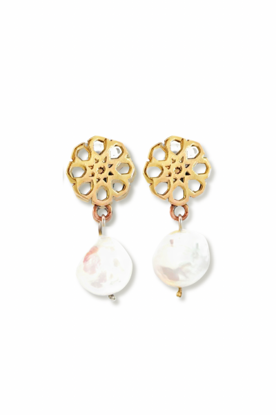 Selçuklu Yıldızı Küpe – İnci Detaylı | Bronz