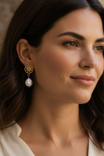 Selçuklu Yıldızı Küpe – İnci Detaylı | Bronz