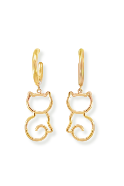 Kedi Küpe |  Açık Halkalı Tasarım | Bronz