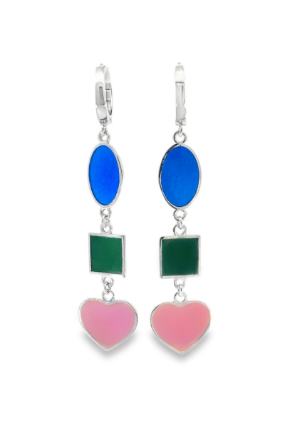 3 Renkli Mineli Sallantılı Küpe – 925 Ayar Gümüş | Kobalt, Yeşil ve Pembeli